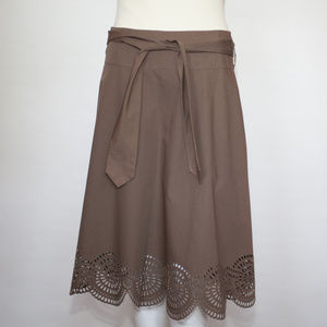 Hobbs UK Cotton Khaki Brown Eyelet Skirt Sz 4 NWT